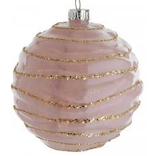 Χριστουγεννιάτικη Γυάλινη Μπάλα Ροζ με Χρυσή Κλωστή (8cm)